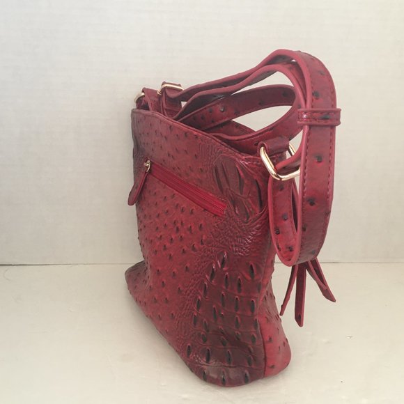 Red Croc Faux Leather Shoulder Bag Cross Body Shoulder Purse Cell Pocket Zipper - Picture 8 of 11